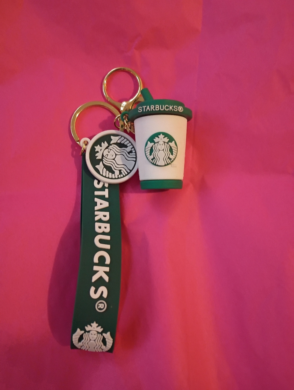 Starbucks Green and White Cup Charm Keyring with Logo Strap